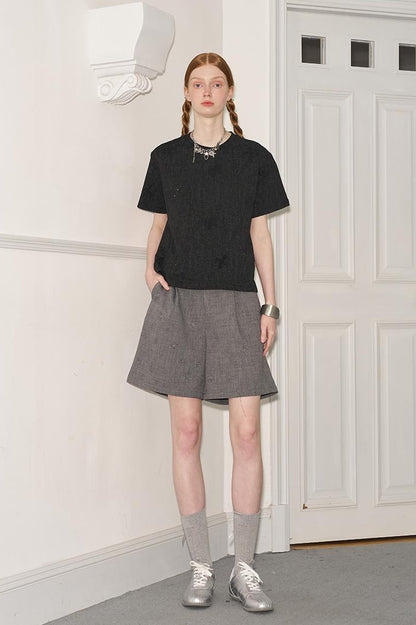 DIDDI MODA Butterfly Bow Crystal Embellished Oversized Tee