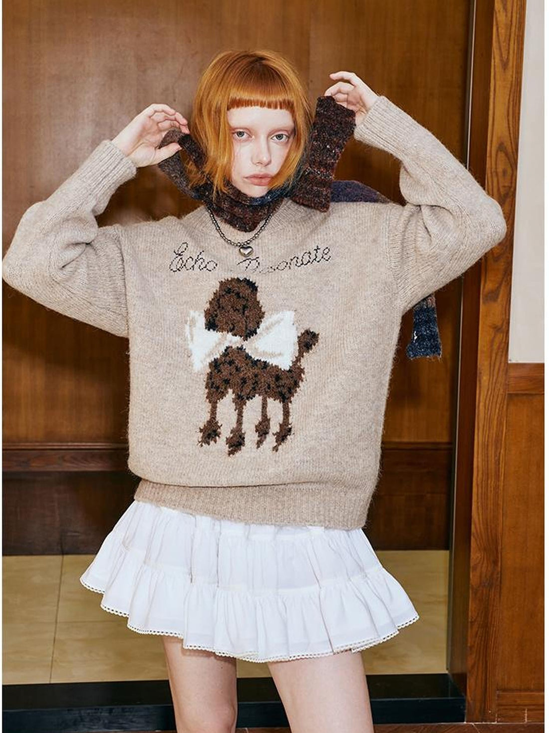 DIDDI MODA Butterfly Bow Dog Embroidered Knit Sweater
