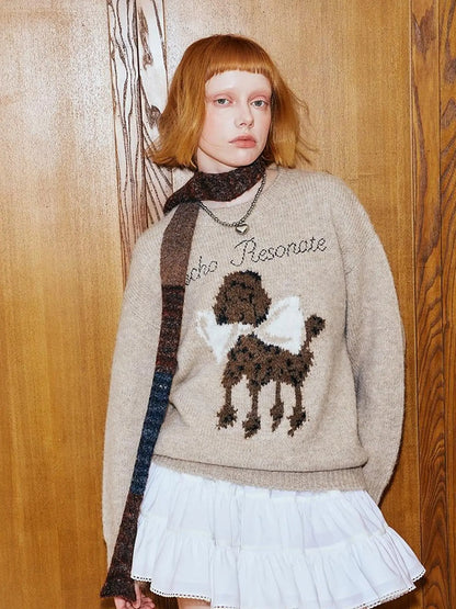 Butterfly Bow Dog Embroidered Knit Sweater