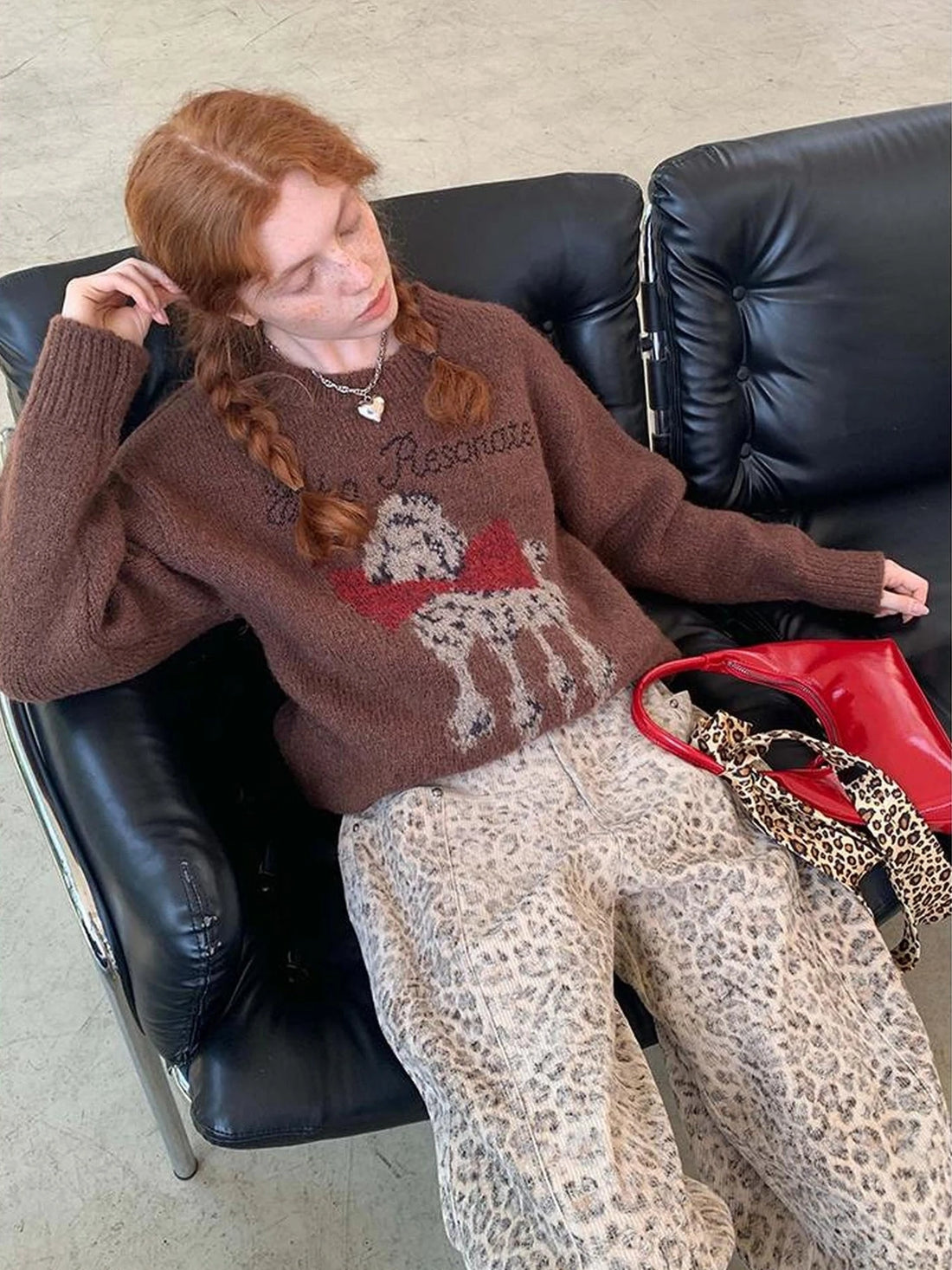 Butterfly Bow Dog Embroidered Knit Sweater