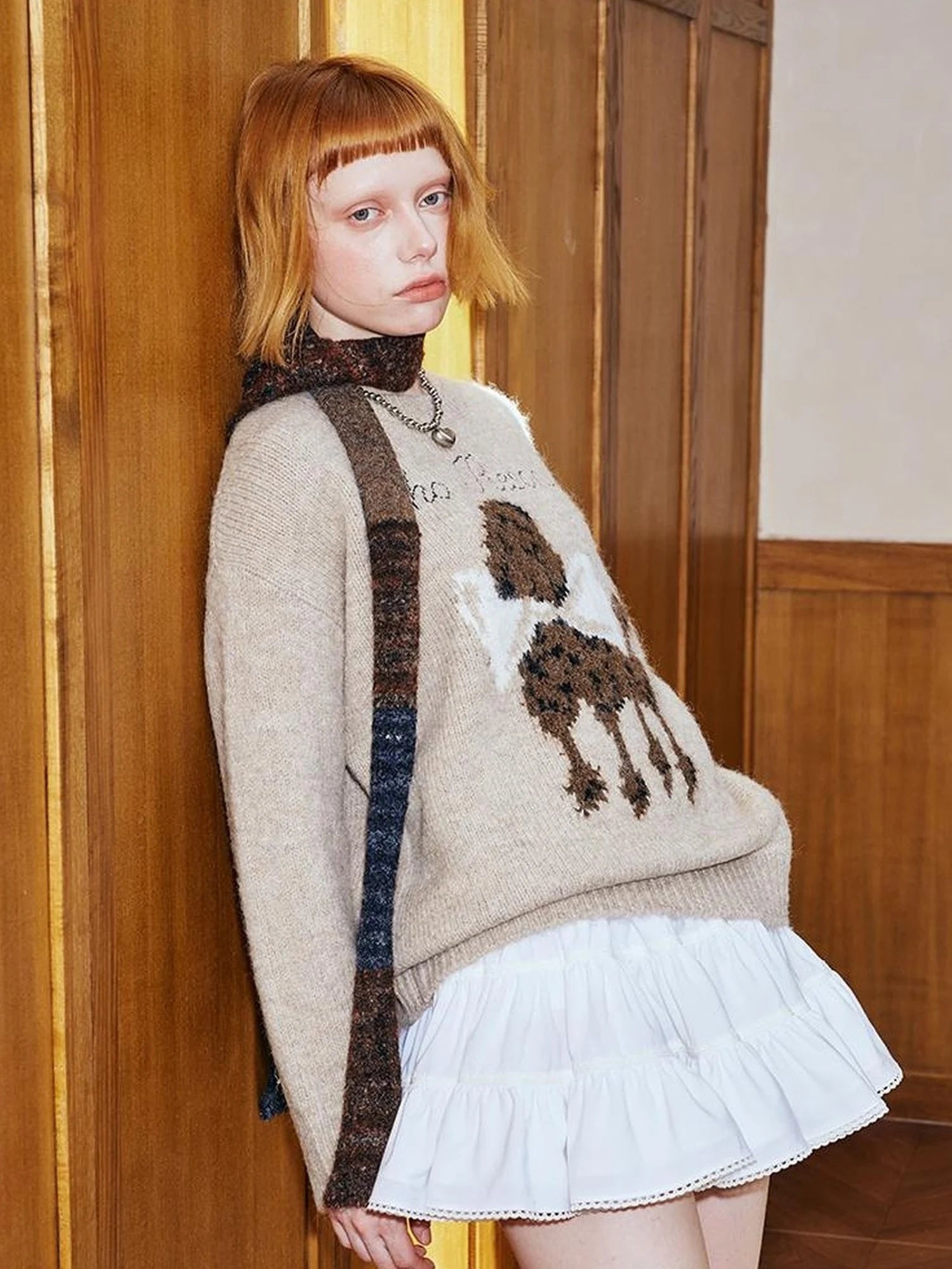 Butterfly Bow Dog Embroidered Knit Sweater