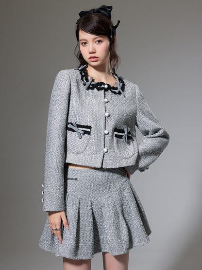 DIDDI MODA Butterfly Bow Knit Set With Pleated Skirt