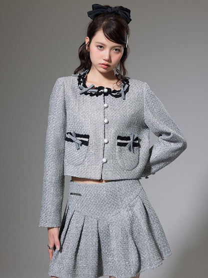 DIDDI MODA Butterfly Bow Knit Set With Pleated Skirt
