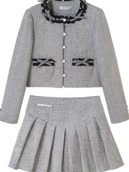DIDDI MODA Butterfly Bow Knit Set With Pleated Skirt