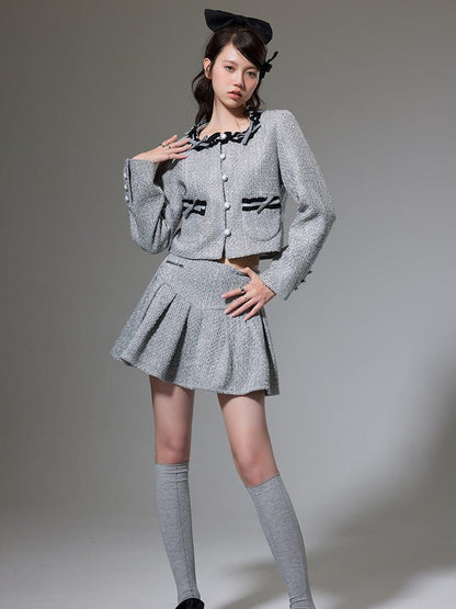 DIDDI MODA Butterfly Bow Knit Set With Pleated Skirt