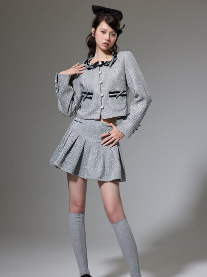 DIDDI MODA Butterfly Bow Knit Set With Pleated Skirt