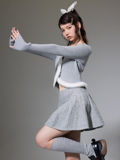DIDDI MODA Butterfly Bow Knit Set With Pleated Skirt