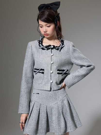 DIDDI MODA Butterfly Bow Knit Set With Pleated Skirt