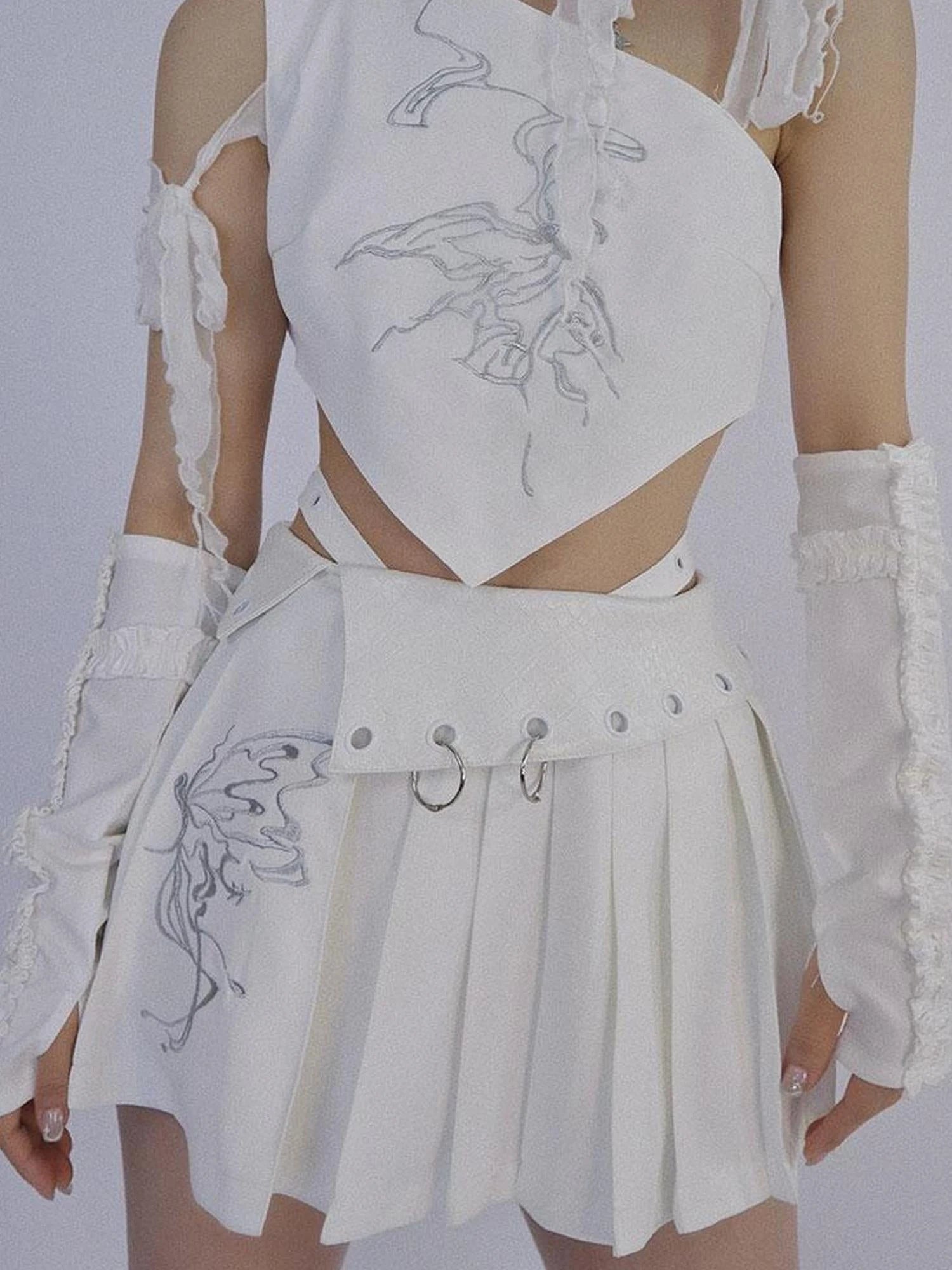 Butterfly Embroidered White Ballet Mini Skirt