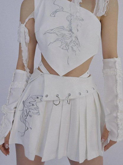Butterfly Embroidered White Ballet Mini Skirt