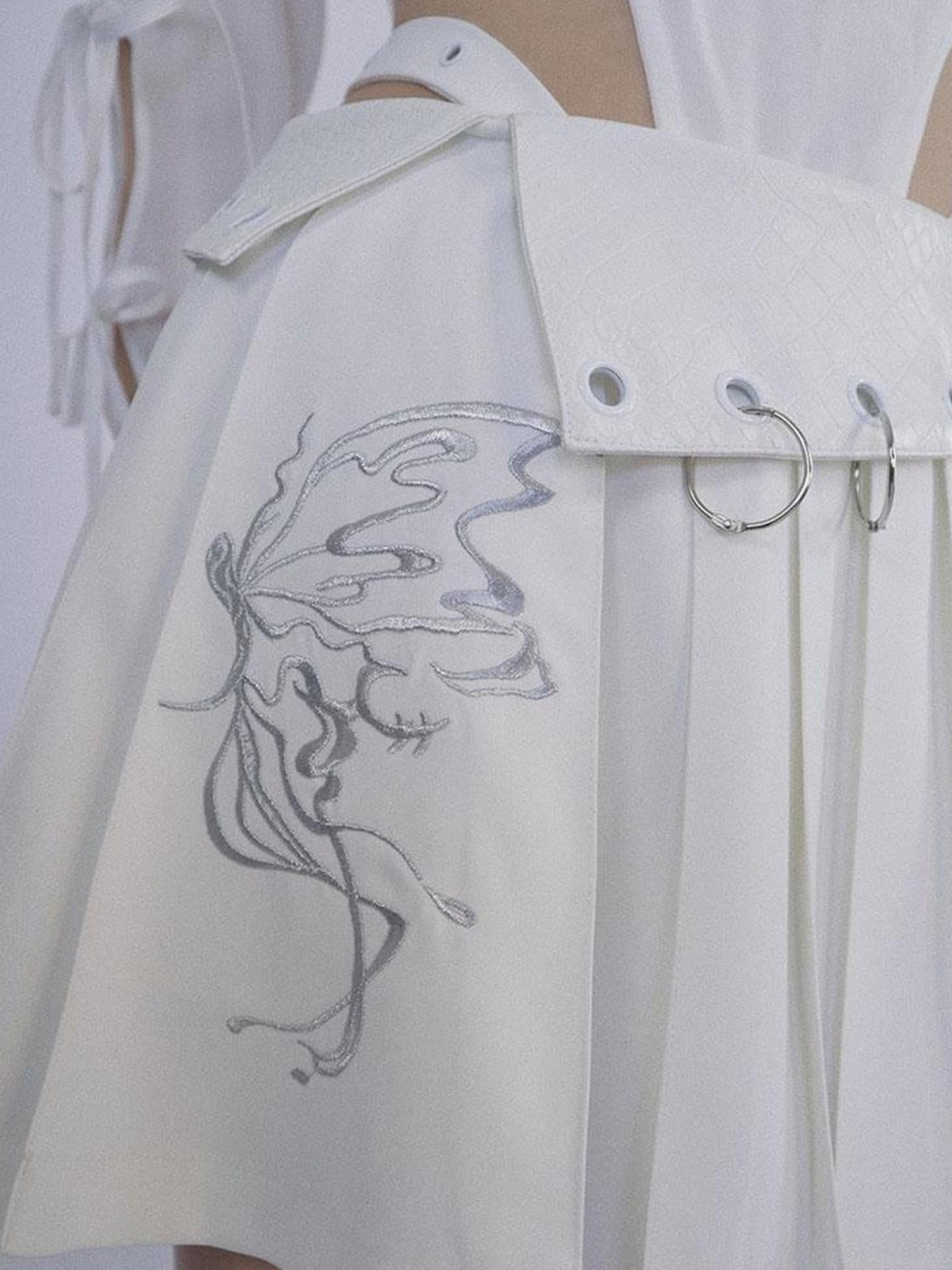 WSW WUSHENWU Butterfly Embroidered White Ballet Mini Skirt