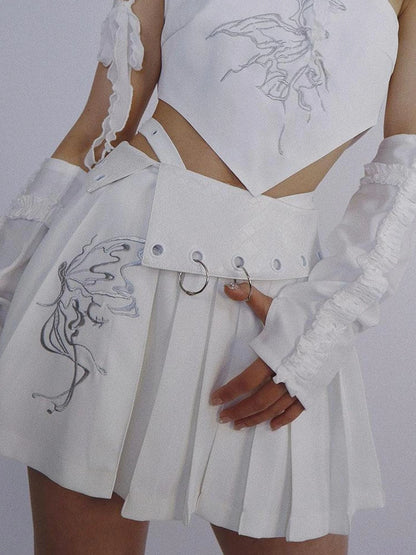 Butterfly Embroidered White Ballet Mini Skirt