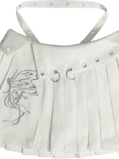 WSW WUSHENWU Butterfly Embroidered White Ballet Mini Skirt