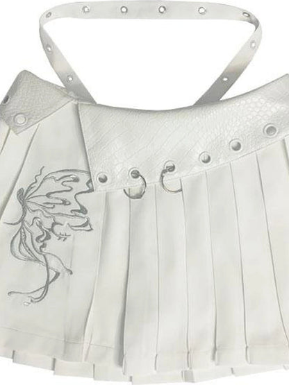 Butterfly Embroidered White Ballet Mini Skirt