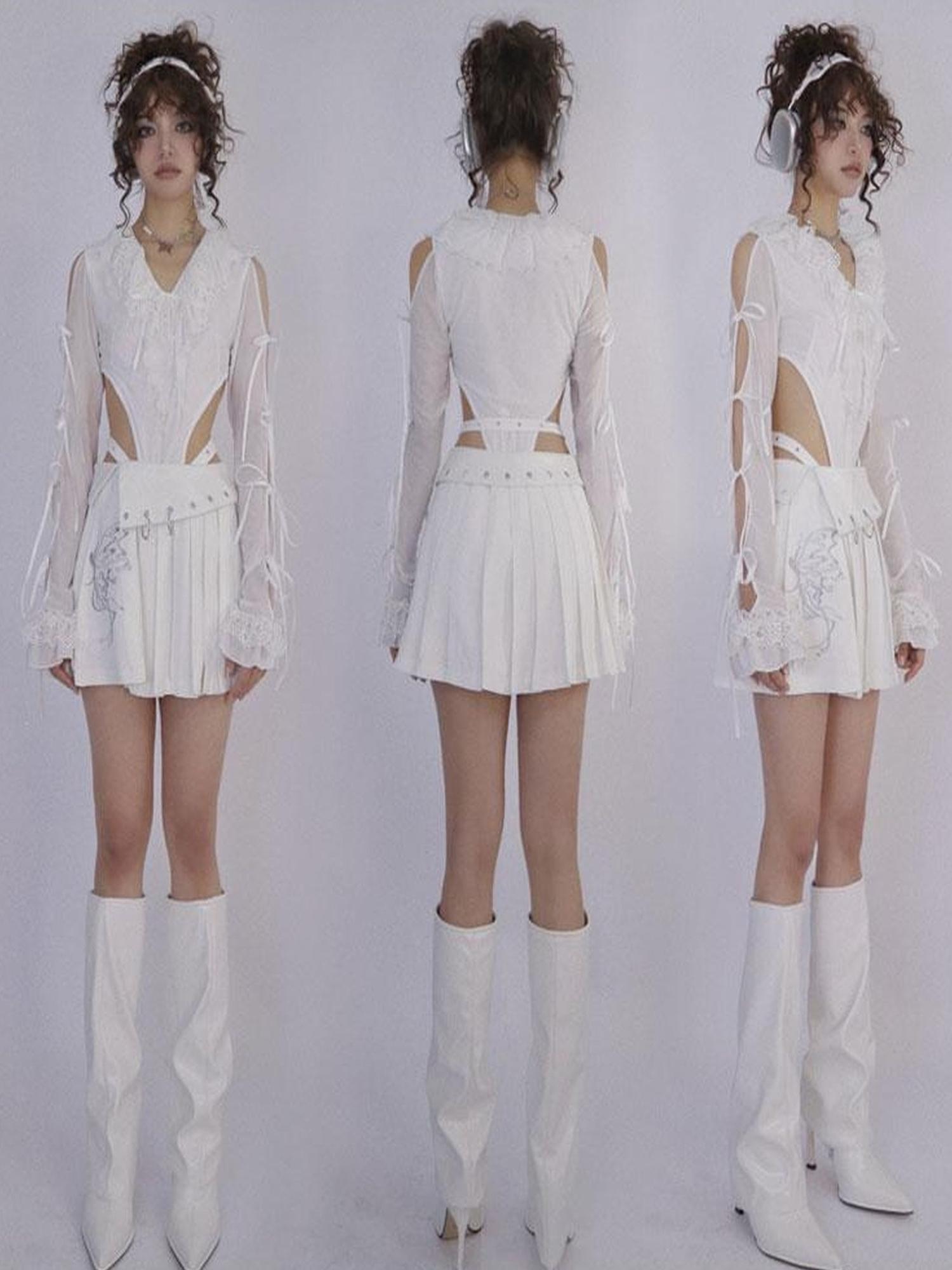WSW WUSHENWU Butterfly Embroidered White Ballet Mini Skirt