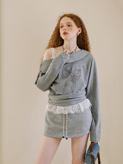DIDDI MODA Butterfly Knot Off Shoulder A Line Shorts Set