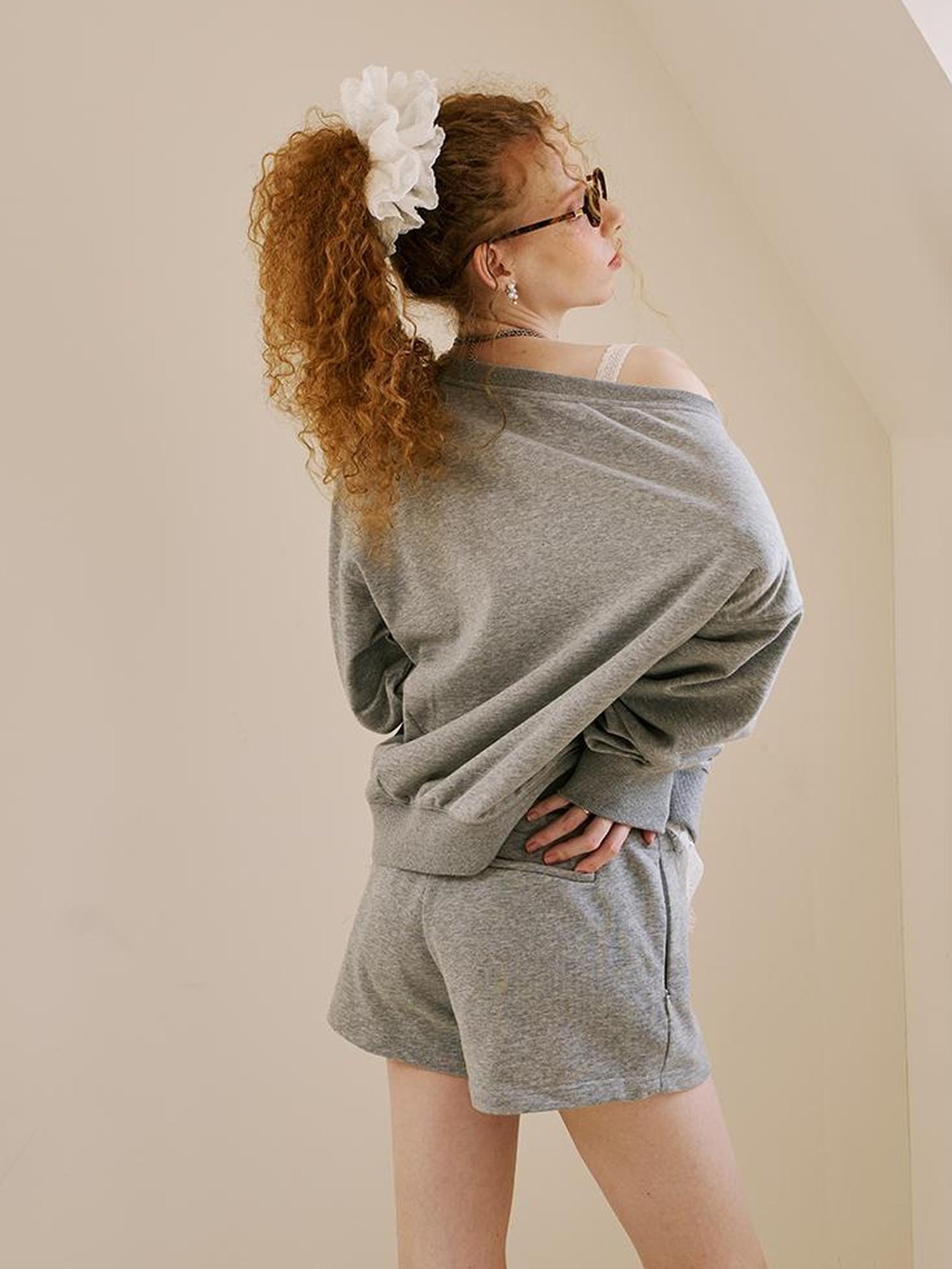DIDDI MODA Butterfly Knot Off Shoulder A Line Shorts Set