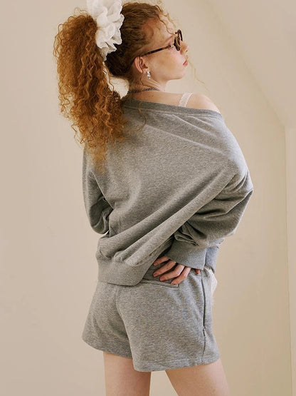 Butterfly Knot Off Shoulder Hoodie Split Hem Sport Skirt Set