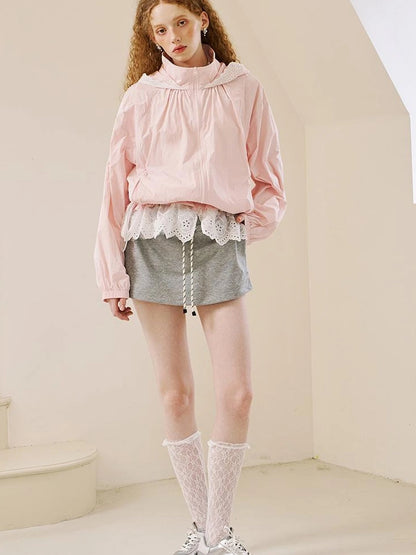 Butterfly Knot Off Shoulder Hoodie Split Hem Sport Skirt Set
