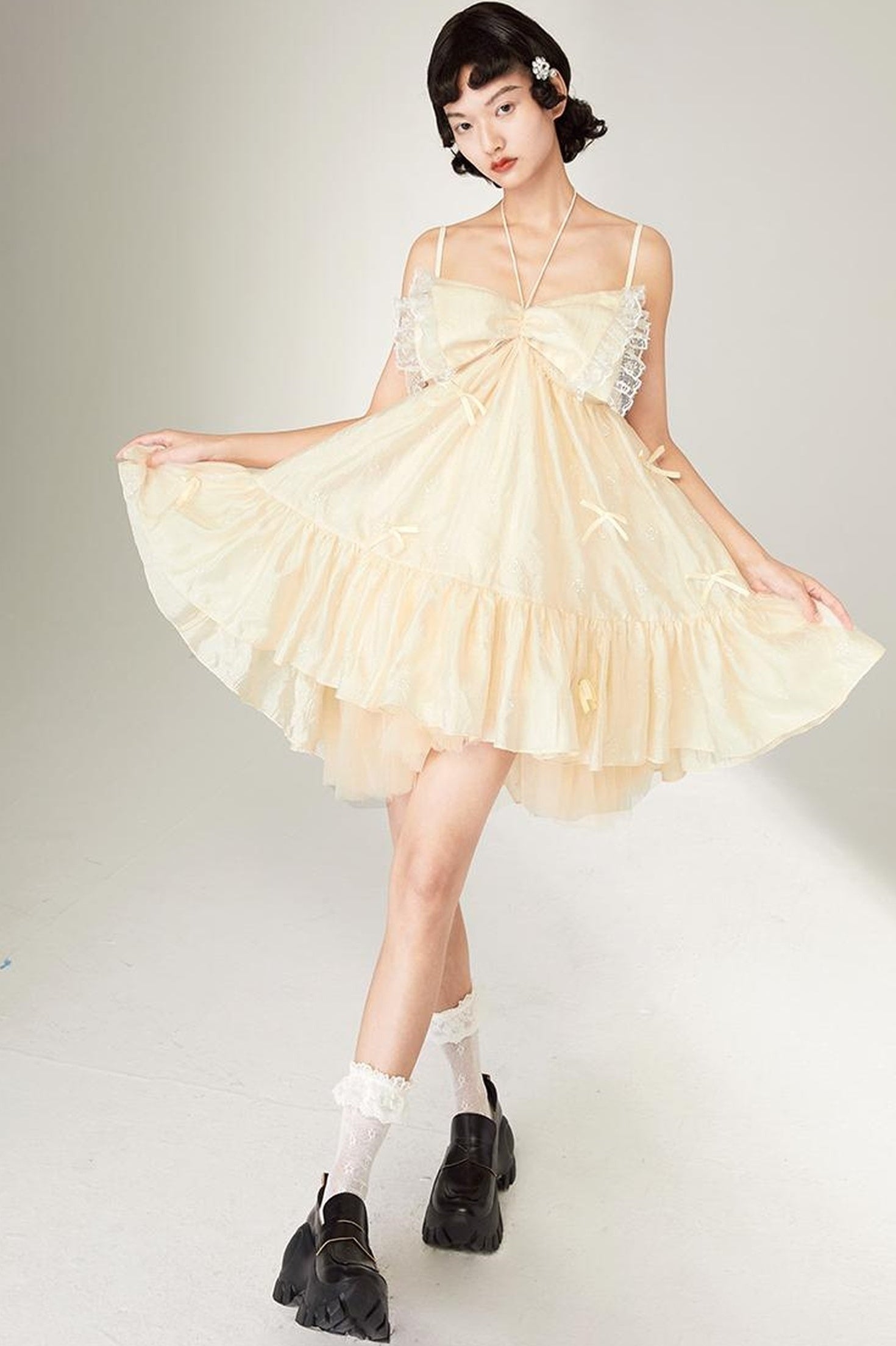 DIDDI MODA Butterfly Lace Bow Mini Dress
