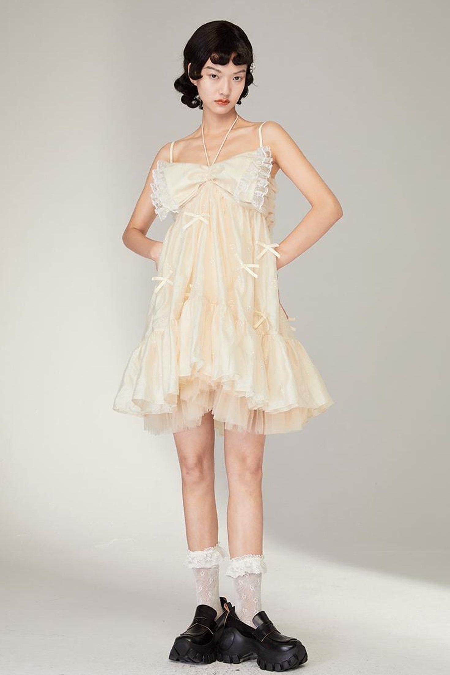 DIDDI MODA Butterfly Lace Bow Mini Dress