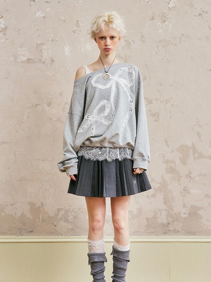 DIDDI MODA Butterfly Lace Cutout Oversized Sweatshirt