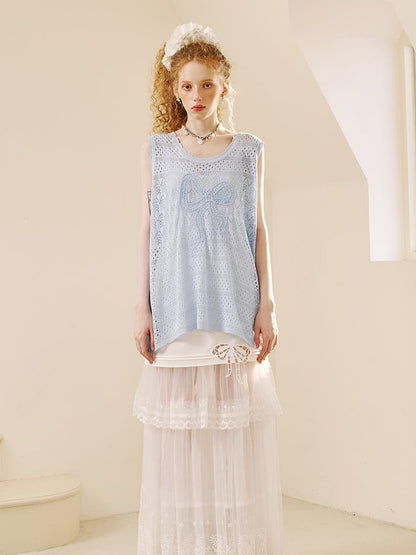 DIDDI MODA Butterfly Lace Hooded Knit Top Floral Mesh Skirt Set