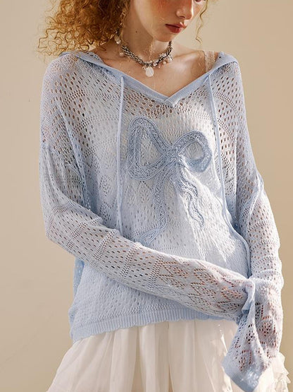 DIDDI MODA Butterfly Lace Hooded Knit Top Floral Mesh Skirt Set