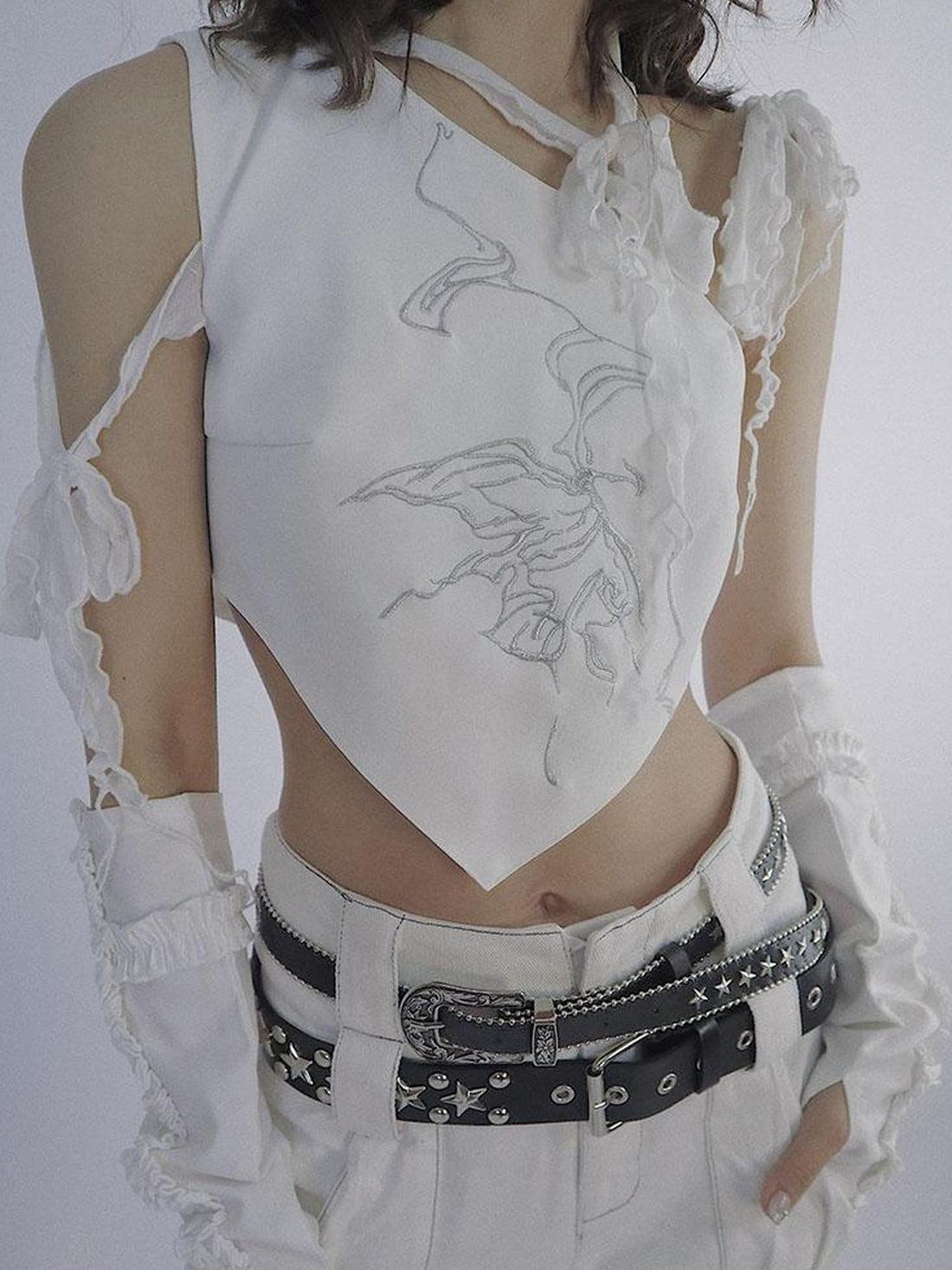 WSW WUSHENWU Butterfly Lace Tie Front Bralette Top