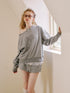 DIDDI MODA Butterfly Off Shoulder Split Hem Hoodie Jogger Skirt Set