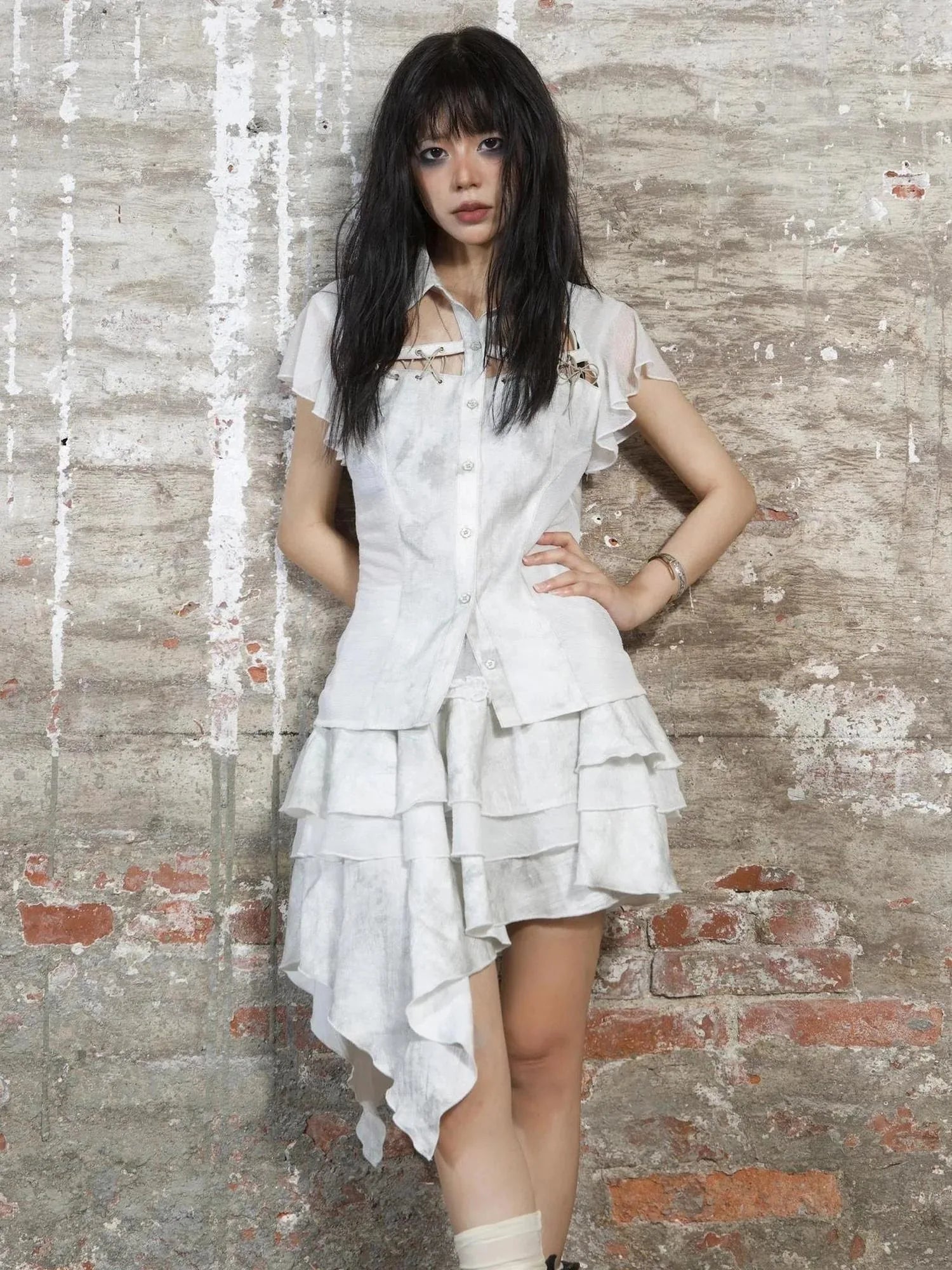 Butterfly Punk Cropped Shirt Street Style