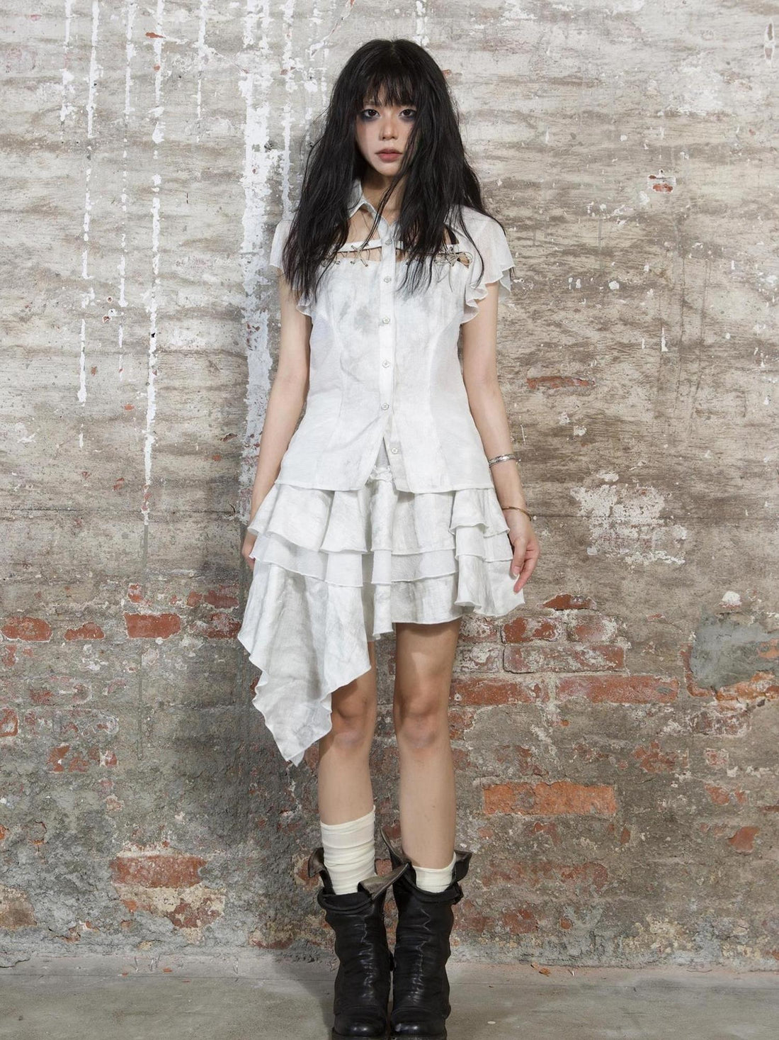 ARIADNAw Butterfly Punk Cropped Shirt Street Style