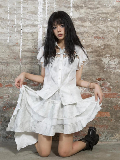 Butterfly Punk Cropped Shirt Street Style