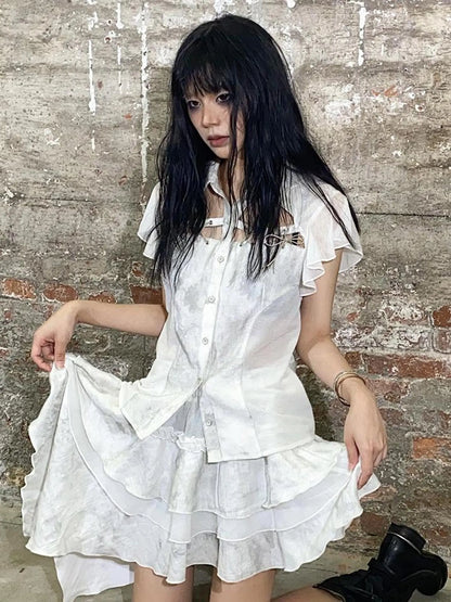 Butterfly Punk Cropped Shirt Street Style