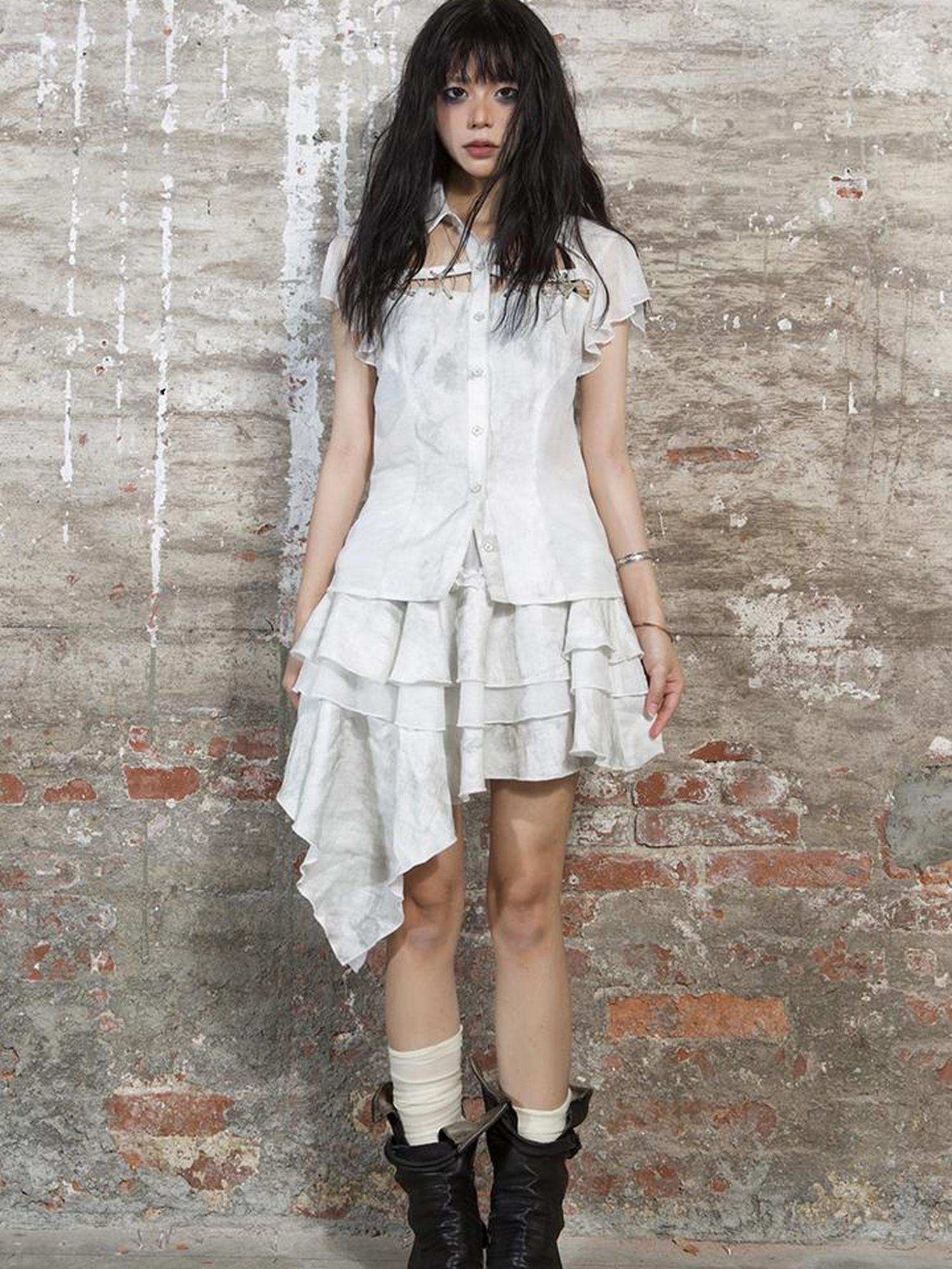 ARIADNAw Butterfly Punk Cropped Shirt Street Style