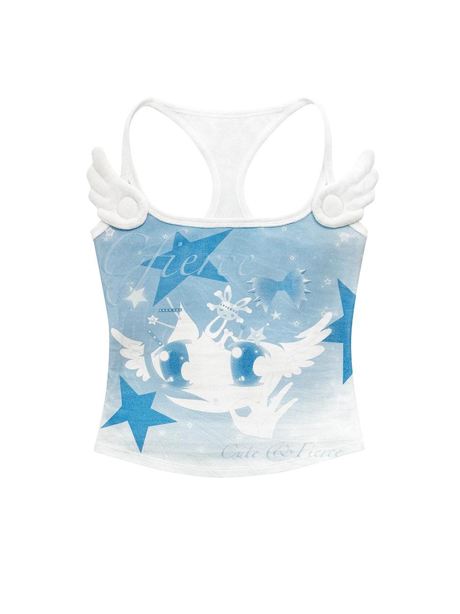 CFIERCE Angel Printed Camisole V Neck T Shirt Long Sleeve