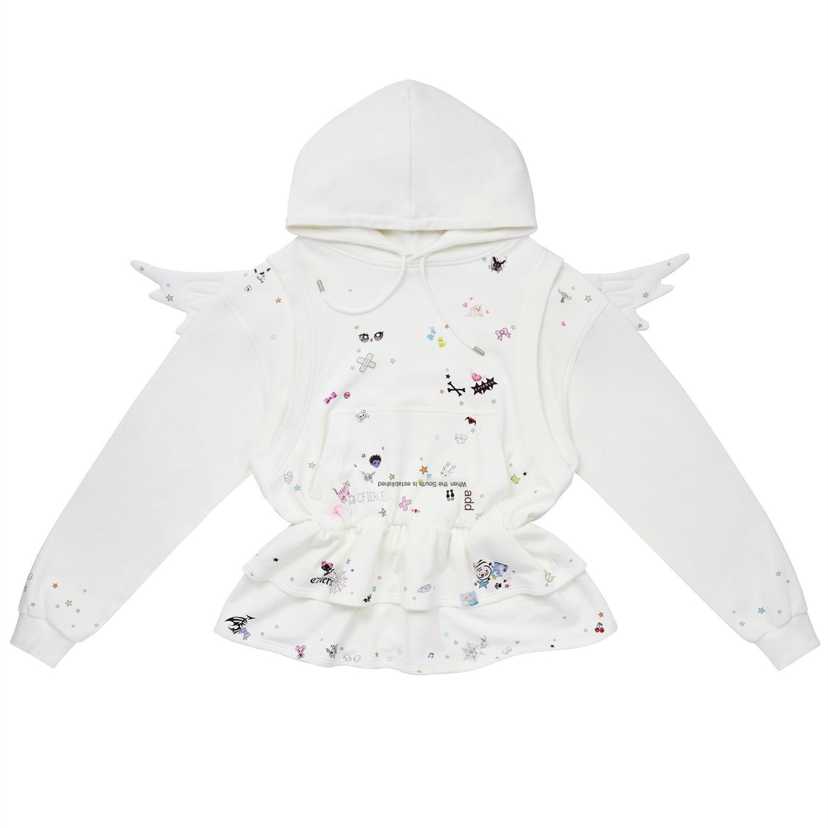 CFIERCE_Angel_Wings_Sticker_Print_Long_Sleeve_Faux_Two_Piece_Women&
