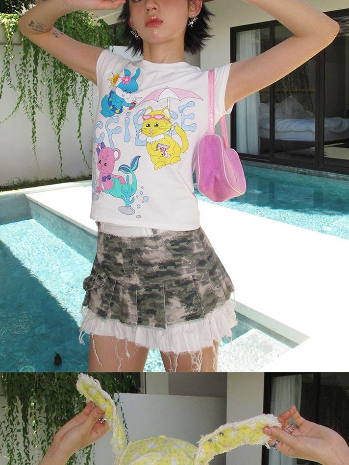 CFIERCE Animal Pool Party Print Slim Short Sleeve Women&