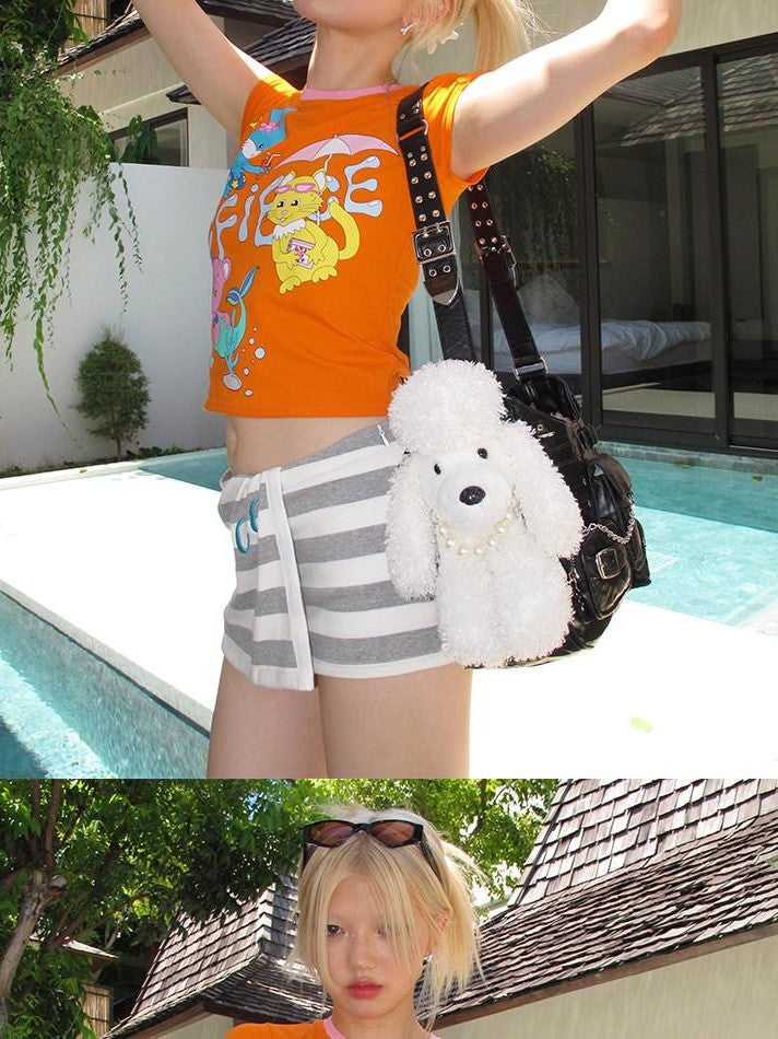 CFIERCE Animal Pool Party Print Slim Short Sleeve Women&