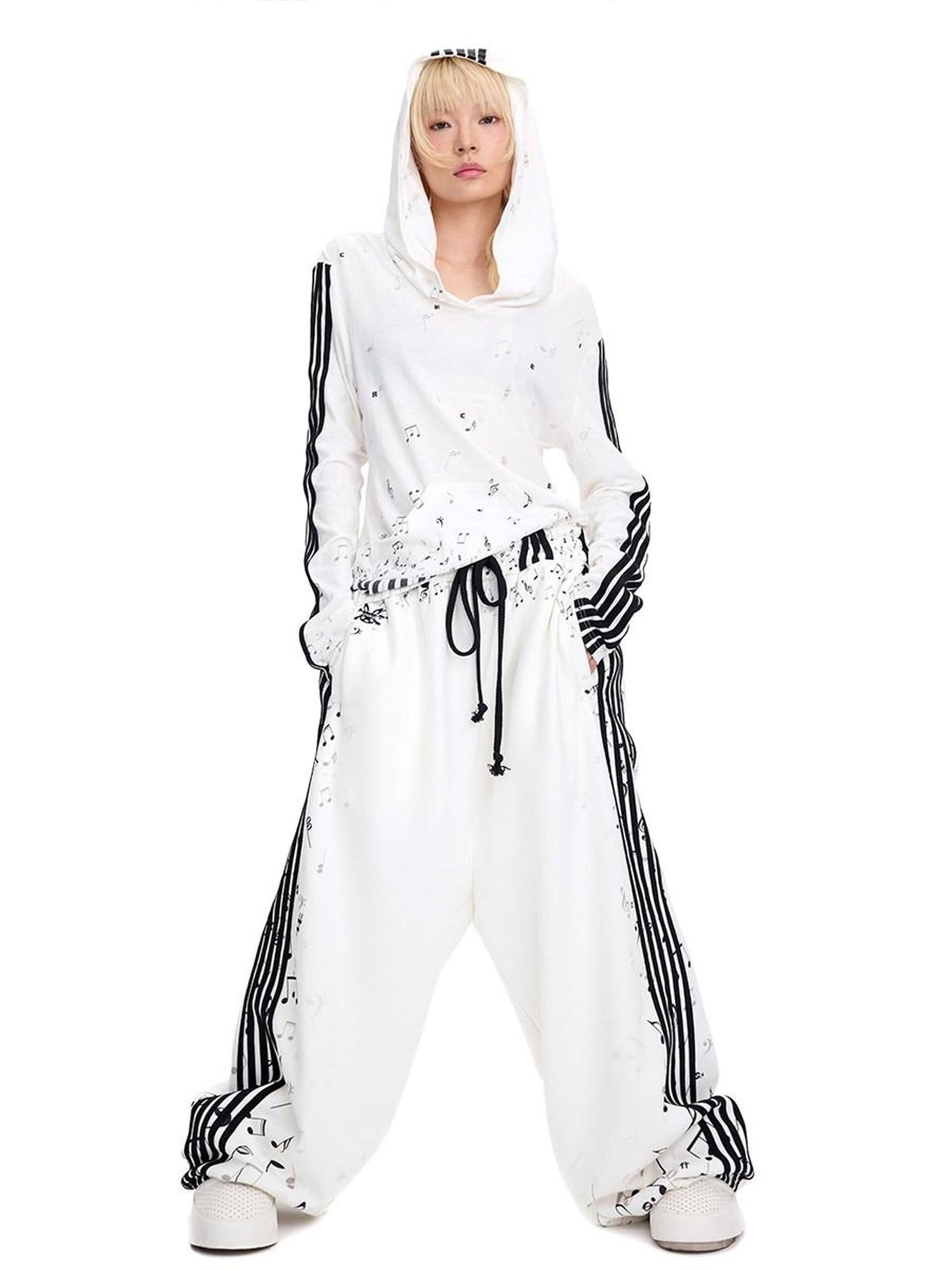 CFIERCE Asymmetric Detail Loose Straight Natural Waist Office Cotton Blend White Pants