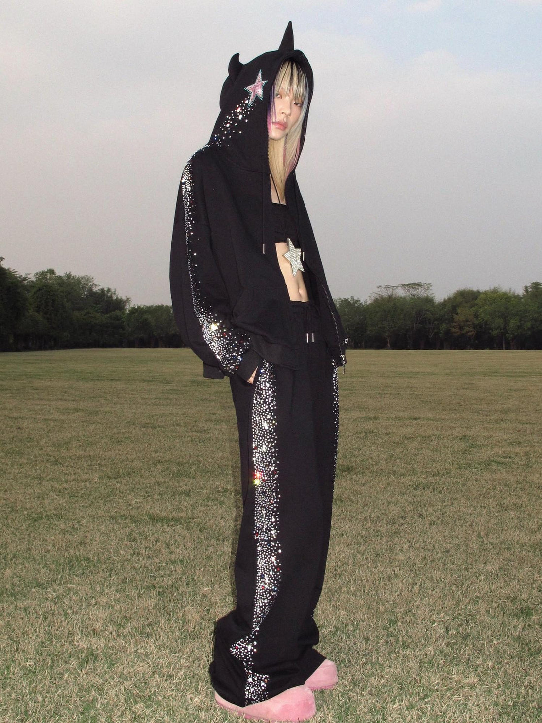 CFIERCE Asymmetrical High Waist Loose Straight Leg 100 Percent Cotton Versatile Pants