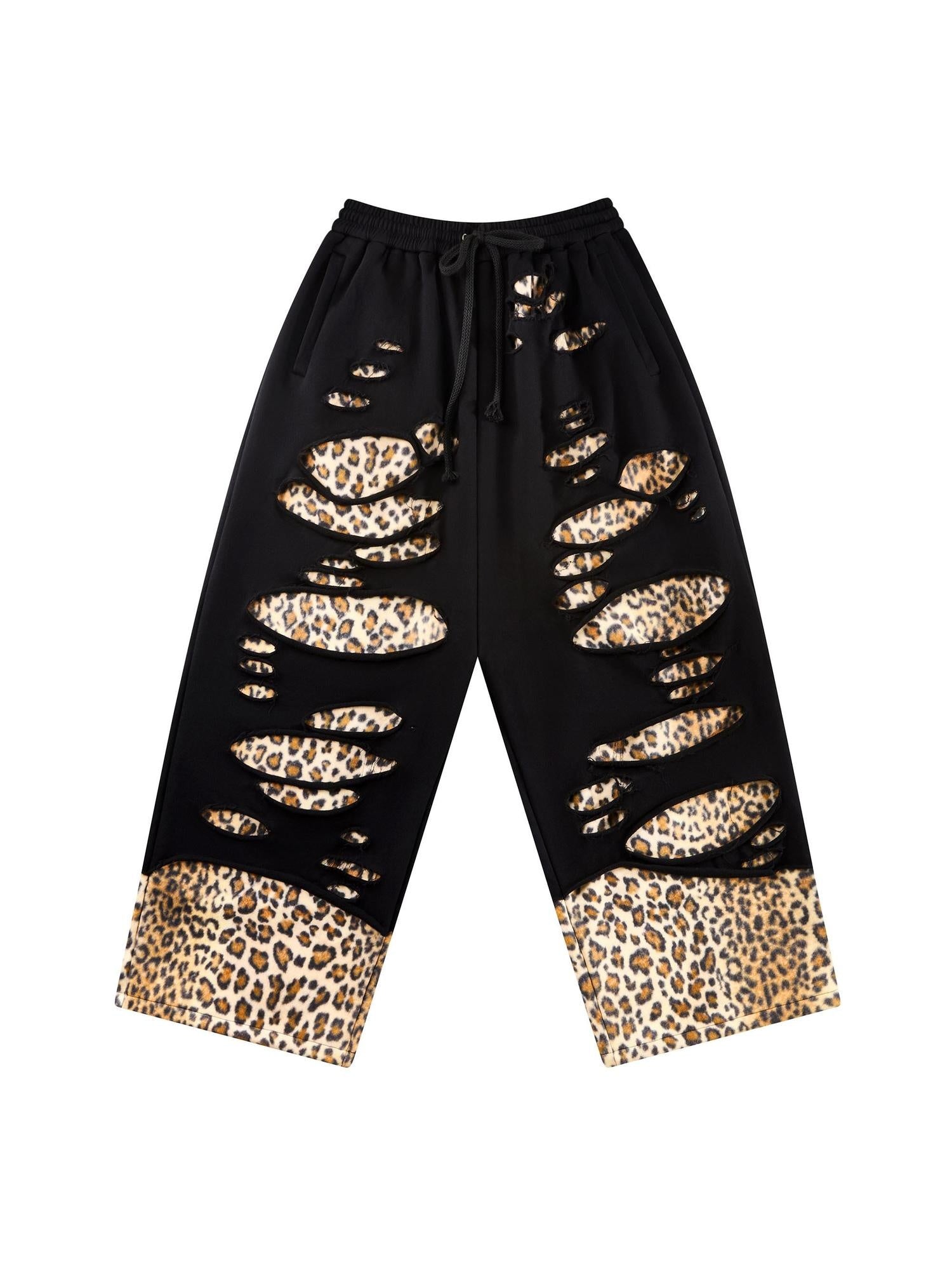CFIERCE Asymmetrical Leopard Street Loose Straight Leg Women Cotton Blend Pants