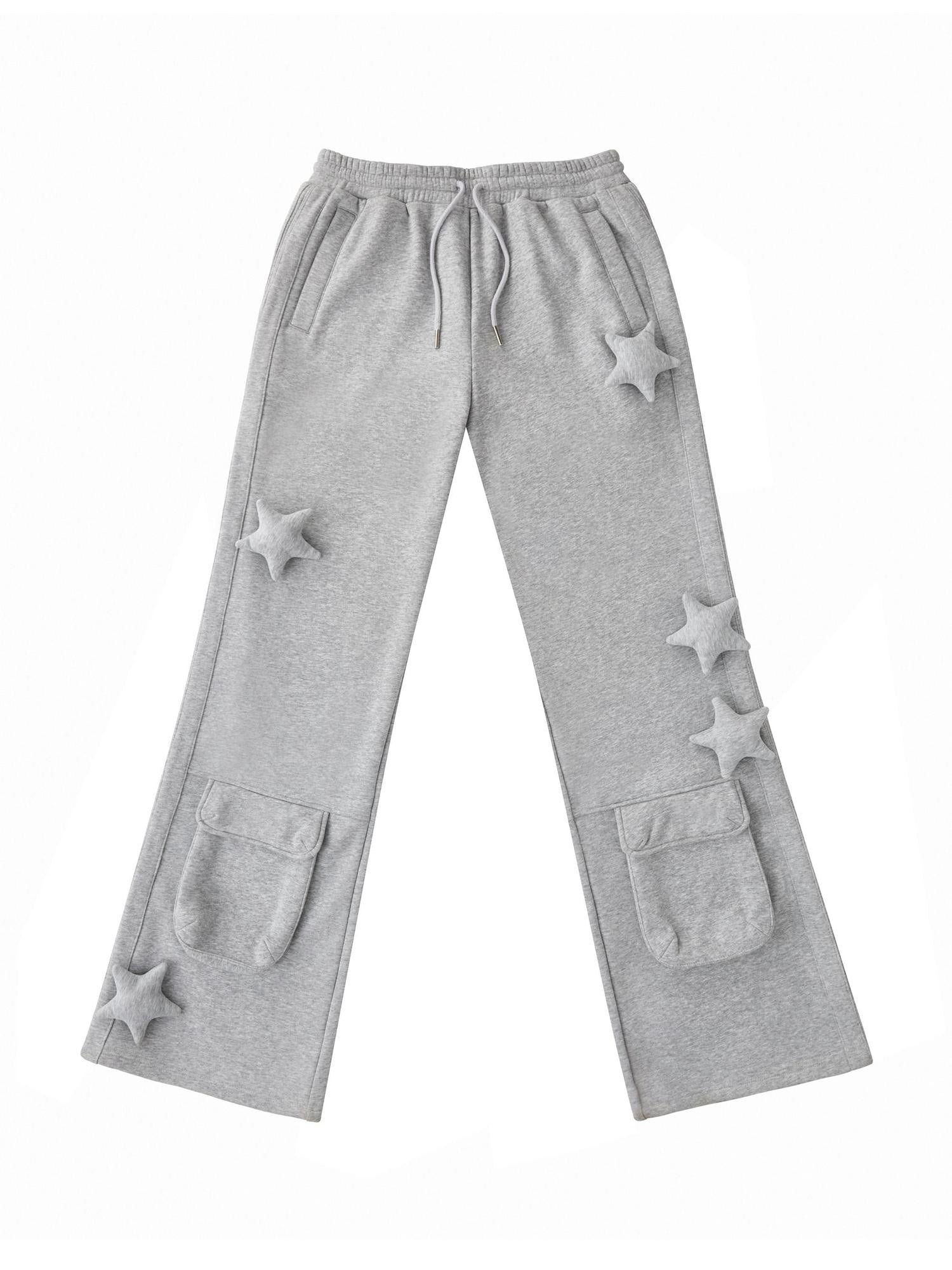 CFIERCE Asymmetrical Street Loose Straight Women Natural Waist Gray Cotton Blend Pants