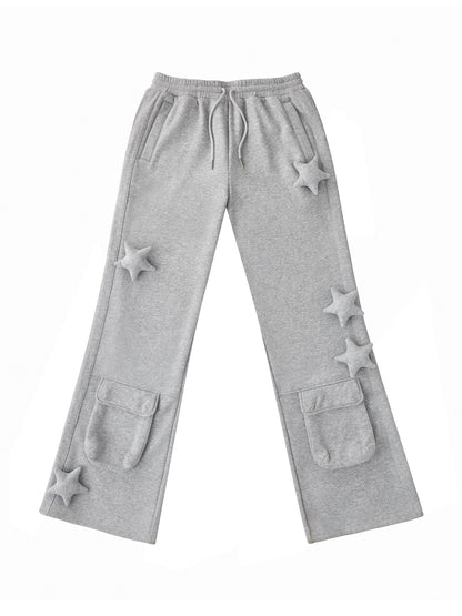 CFIERCE Asymmetrical Street Loose Straight Women Natural Waist Gray Cotton Blend Pants