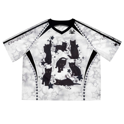 CFIERCE_Black_Cat_Print_Raglan_Tee_V_Neck_T_Shirt_Long_Sleeve_MISSTT