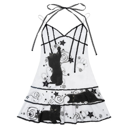 CFIERCE_Black_Cat_Print_Strappy_Slip_Dress_V_Neck_MISSTT