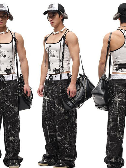 CFIERCE Black Cat Print Strappy Tank Top