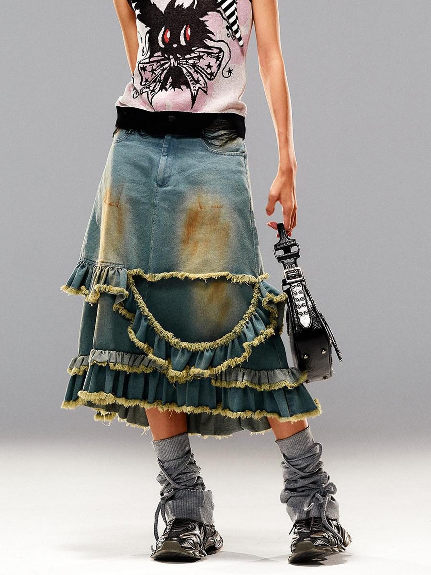 CFIERCE Blue Frayed Ombre Dyed Irregular Women&