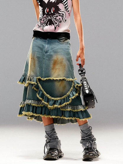 CFIERCE Blue Frayed Ombre Dyed Irregular Women&