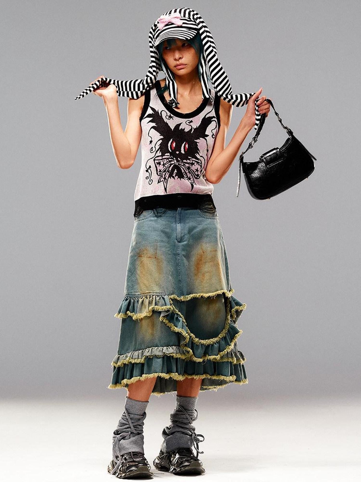 CFIERCE Blue Frayed Ombre Dyed Irregular Women&